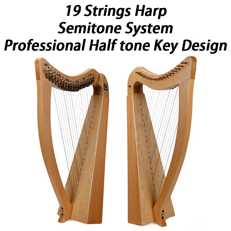 Semitone System 19 Strings Harp Professional Half Tone Keyboard Design Harps Portable Adjustable High Pitch Stringed Instruments