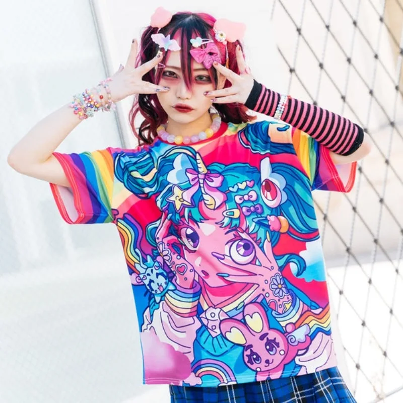 

Новая готическая футболка с 3D принтом в стиле аниме, унисекс, красочная, оригинальный уличный стиль Y2K, подходит для дома и отдыха на свежем воздухе