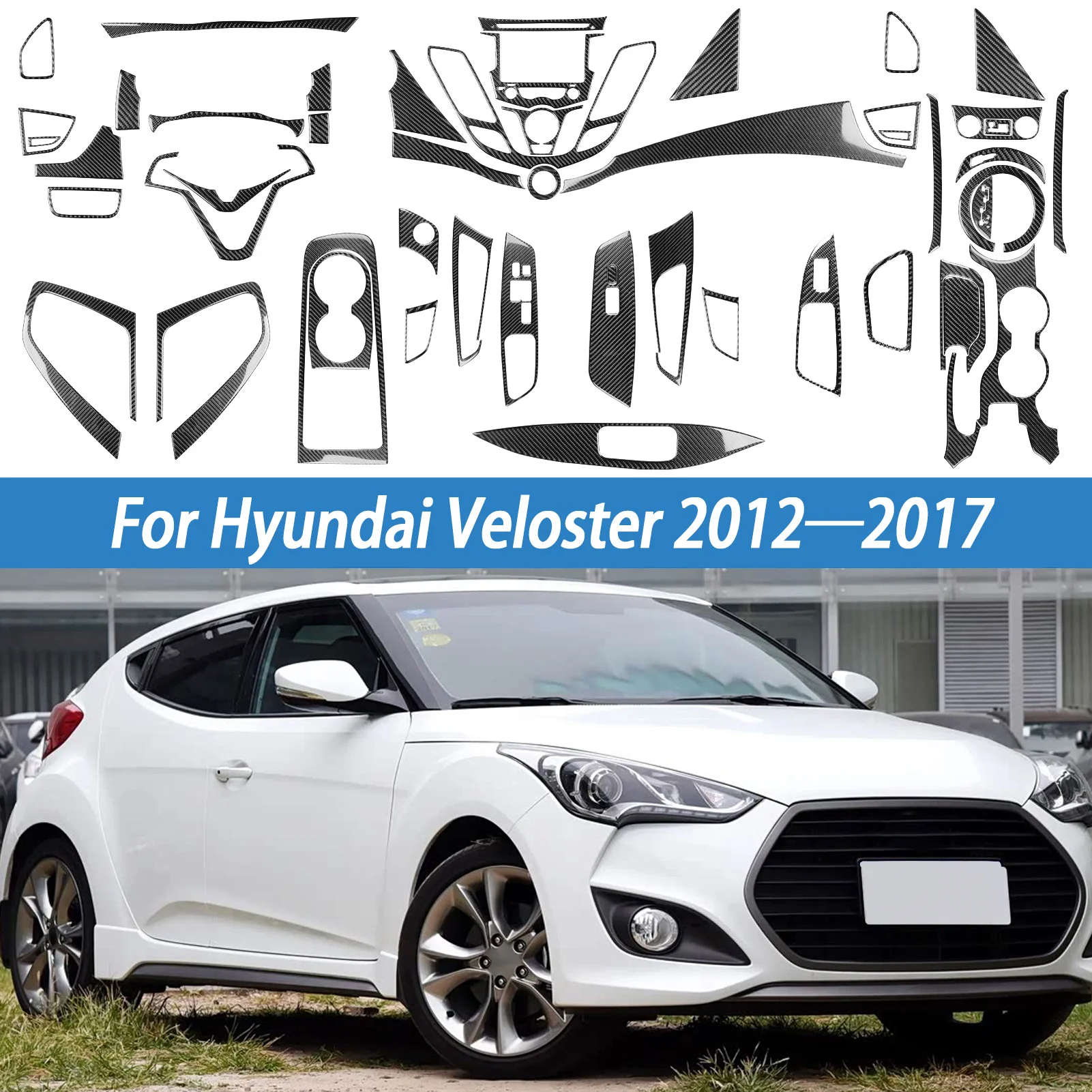 

Real Carbon Fiber Sticker For Hyundai Veloster 2011-2017 Gear Shift Air Outlet Panel Set Trim Cover Car Interior Accessories