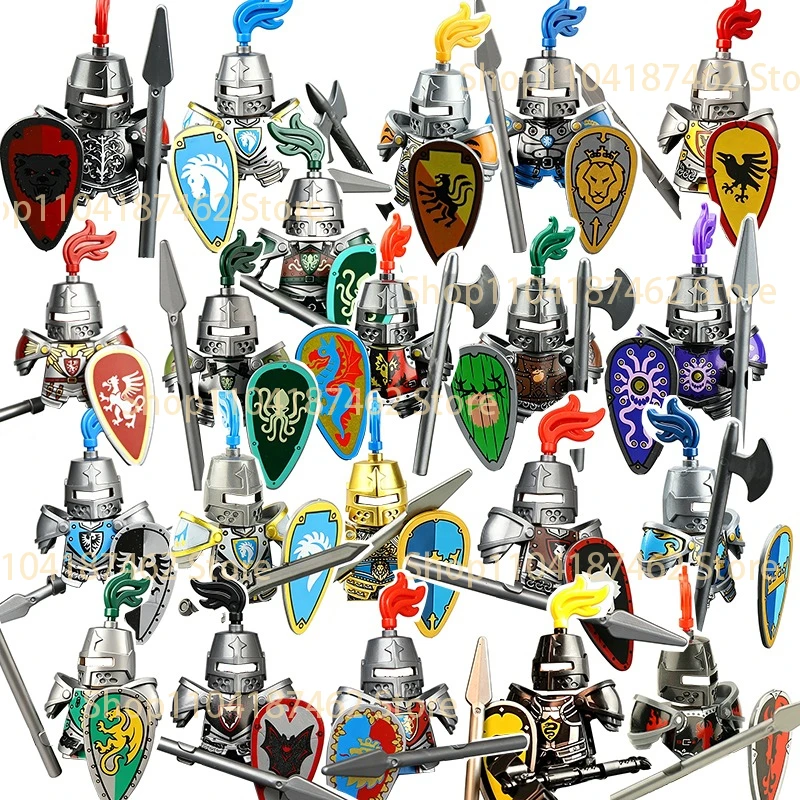 MOC Military Medieval Figures Building Blocks Castle Knight Cavalry Black Eagle Wolf Octopus Griffin Warrior Bricks Toy Gift H34