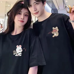 2024 Summer Cartoon Tennis Rabbit Print Couple T-Shirts Tee For Men Women Casual Loose Short Sleeved Tshirts Top