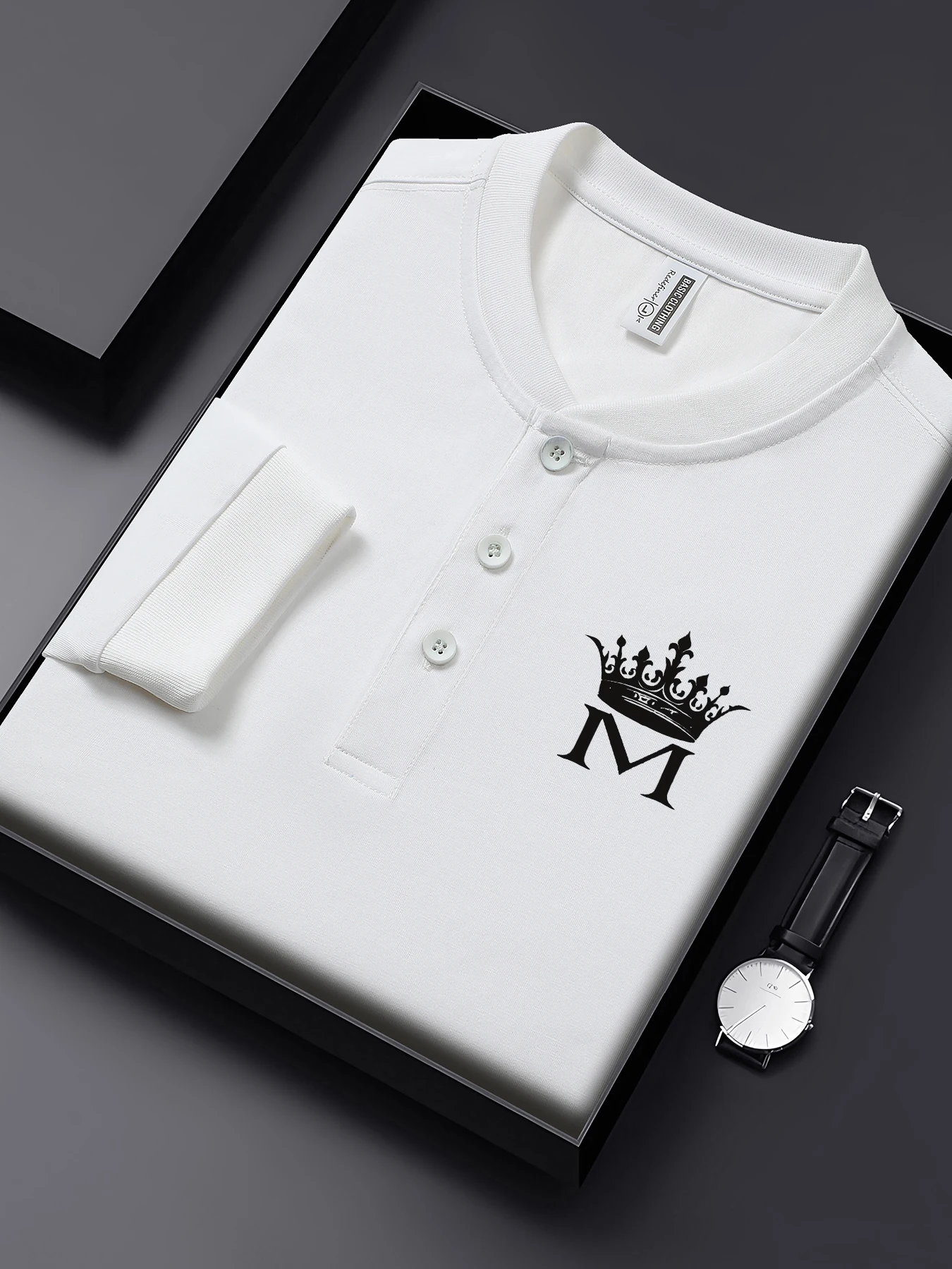 

Рубашка на пуговицах с простым принтом и буквой M, мужская деловая повседневная одежда, хлопковая спортивная футболка с вырезом Генри, удобная рубашка с длинными рукавами