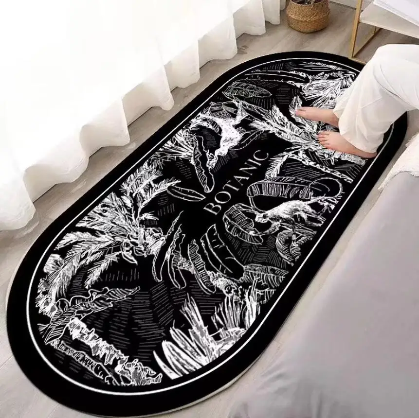 Nordic Light Luxury Black White Flower Oval Living Room Wool Carpet Home Decor Bedroom Carpets Lounge Rug Hotel Lobby Mat Tapis