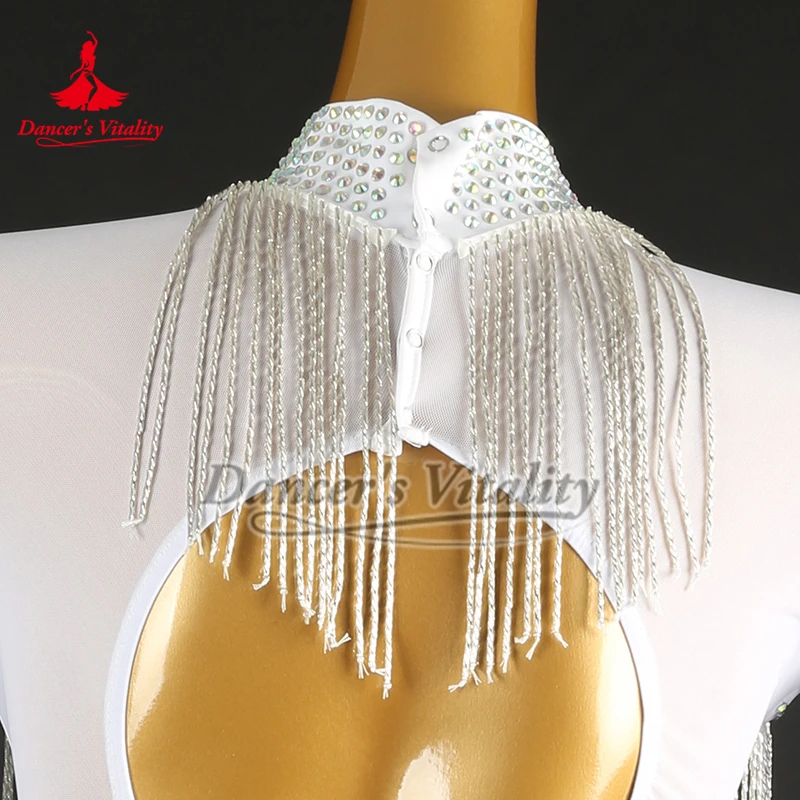 หญิง Waltz Foxtrot Tango ชุดสังคมเต้นรําแขนยาวสีขาวคอ Big Swing ชุดผู้ใหญ่ห้องบอลรูมเสื้อผ้าปรับแต่ง