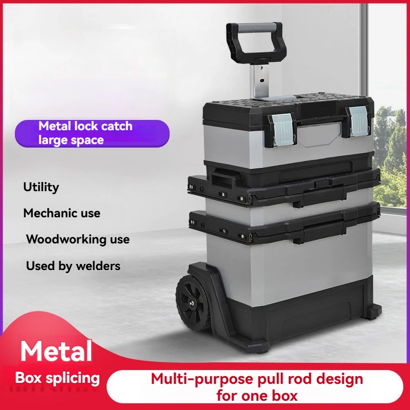 Multi-Layer Rolling Tool Box with Wheels, Heavy-Duty Portable Tool Organizer for Car Repair and Home Workshop