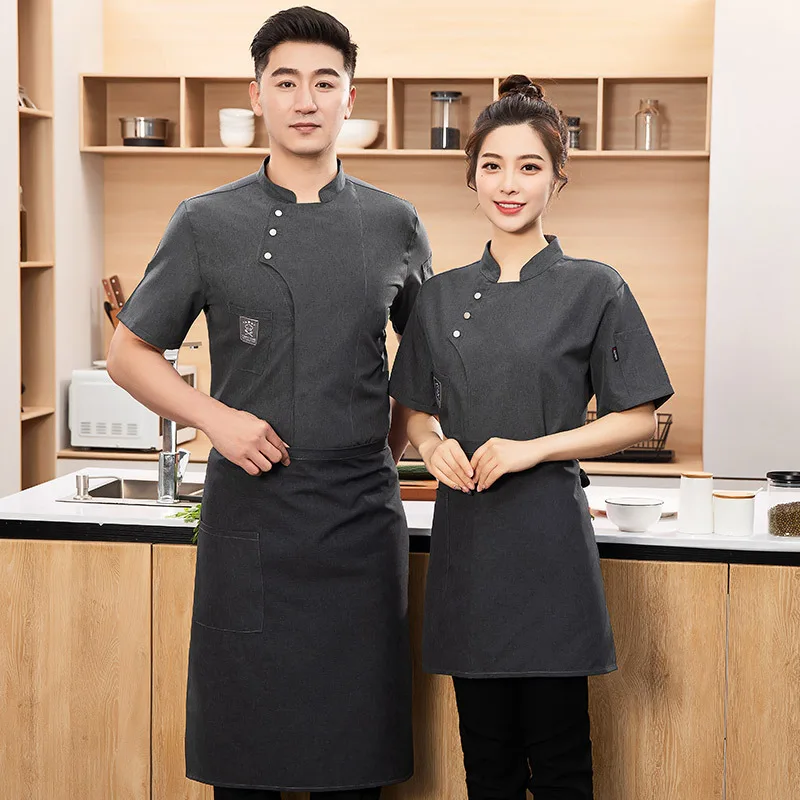 Hotel Chef Overalls Short Sleeve Men's and Women's Spring and Summer Clothes Restaurant Canteen Kitchen Kitchen Dining Workwear