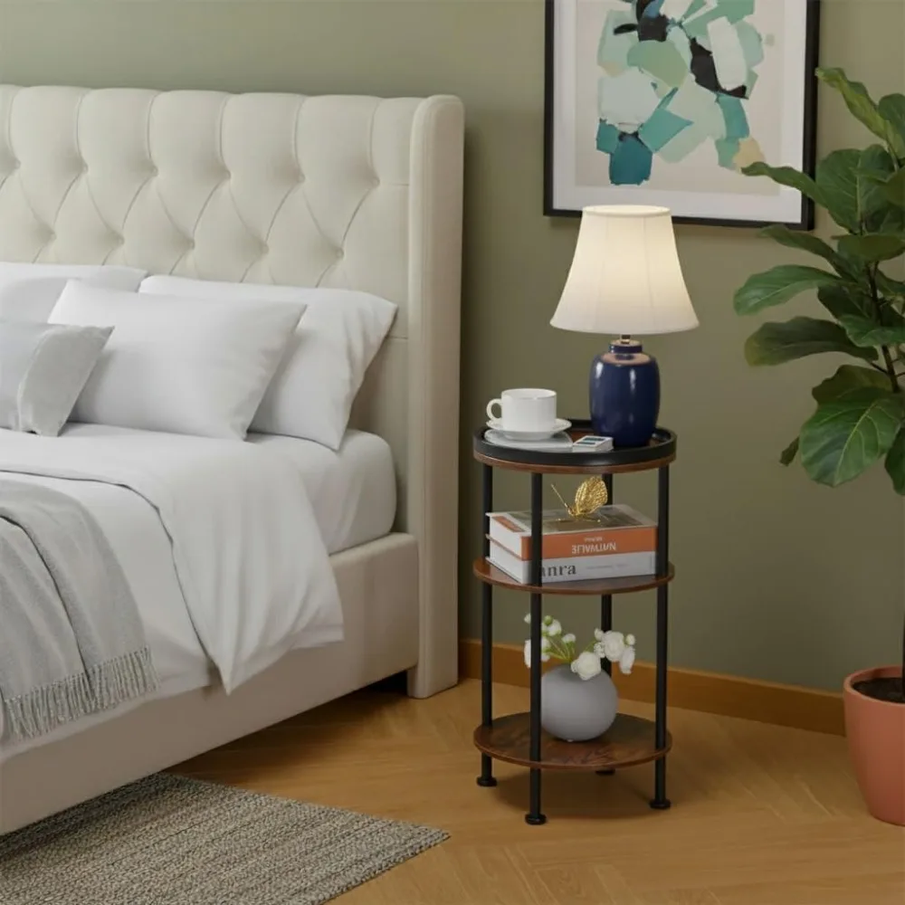 طاولة جانبية مستديرة صغيرة للمساحات الصغيرة، طاولة جانبية رفيعة مكونة من 3 طبقات، طاولة زاوية أريكة حديثة لغرفة المعيشة #4