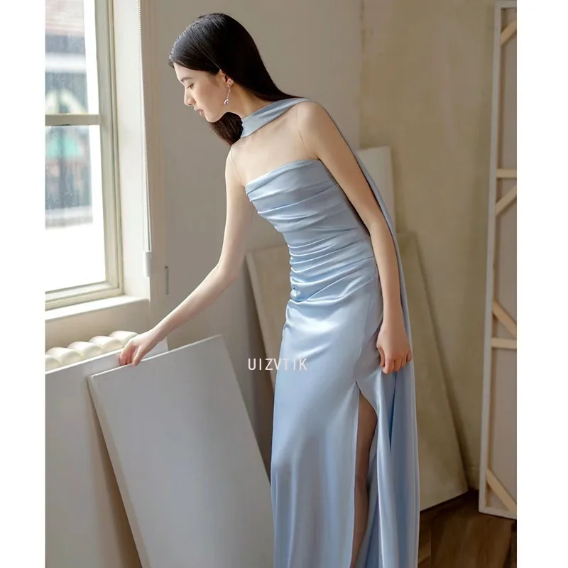 Elegante Vrouwen Feestjurken 2025, Strapless Trailing Hoge Split Backless Geplooide Avondjurk Dames Formele Gelegenheidsjurk