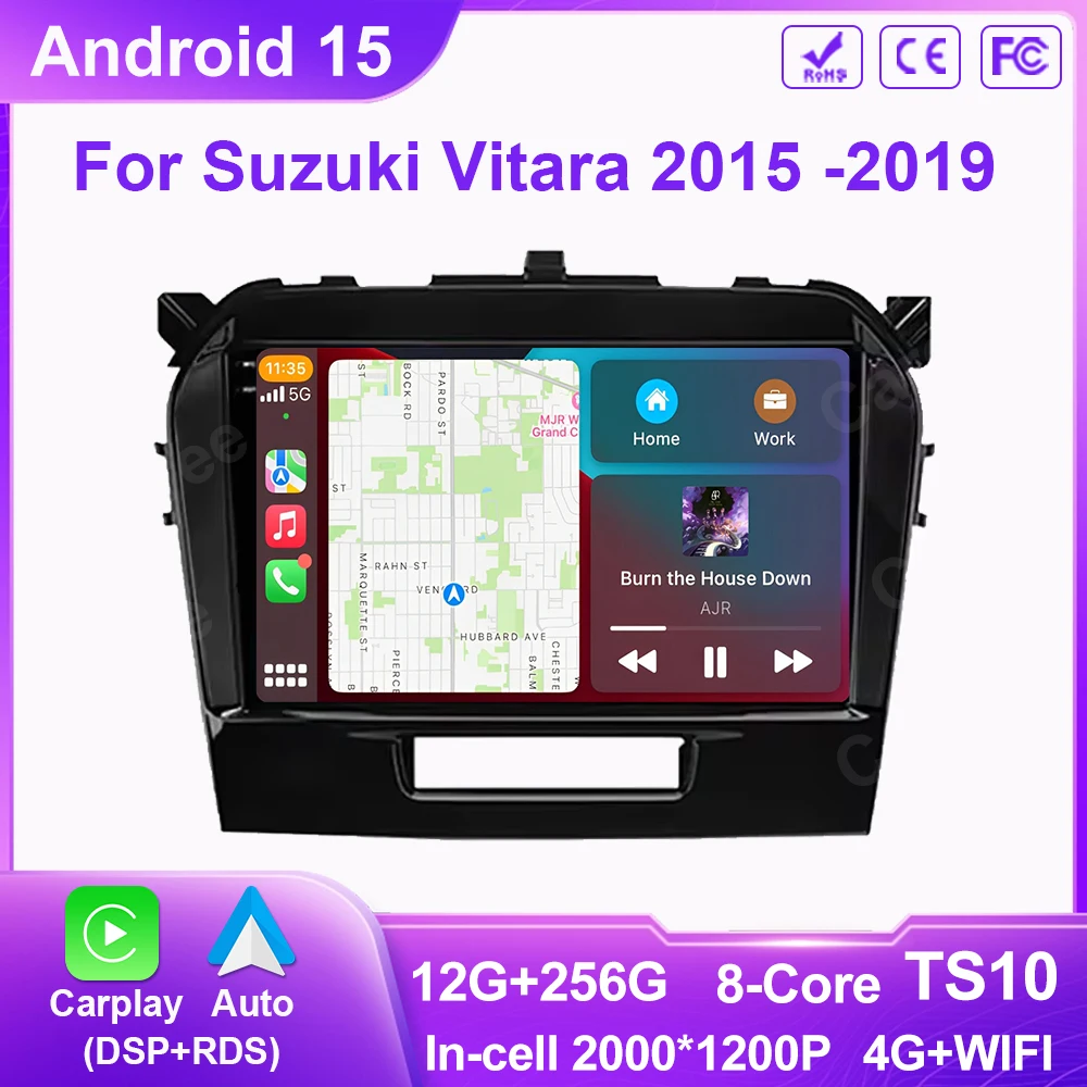 Android 15 Carplay Auto For Suzuki Vitara 2015 2016 2017 2018 2019 Car Radio Multimedia Player Stereo video Head Unit 4G WiFi BT