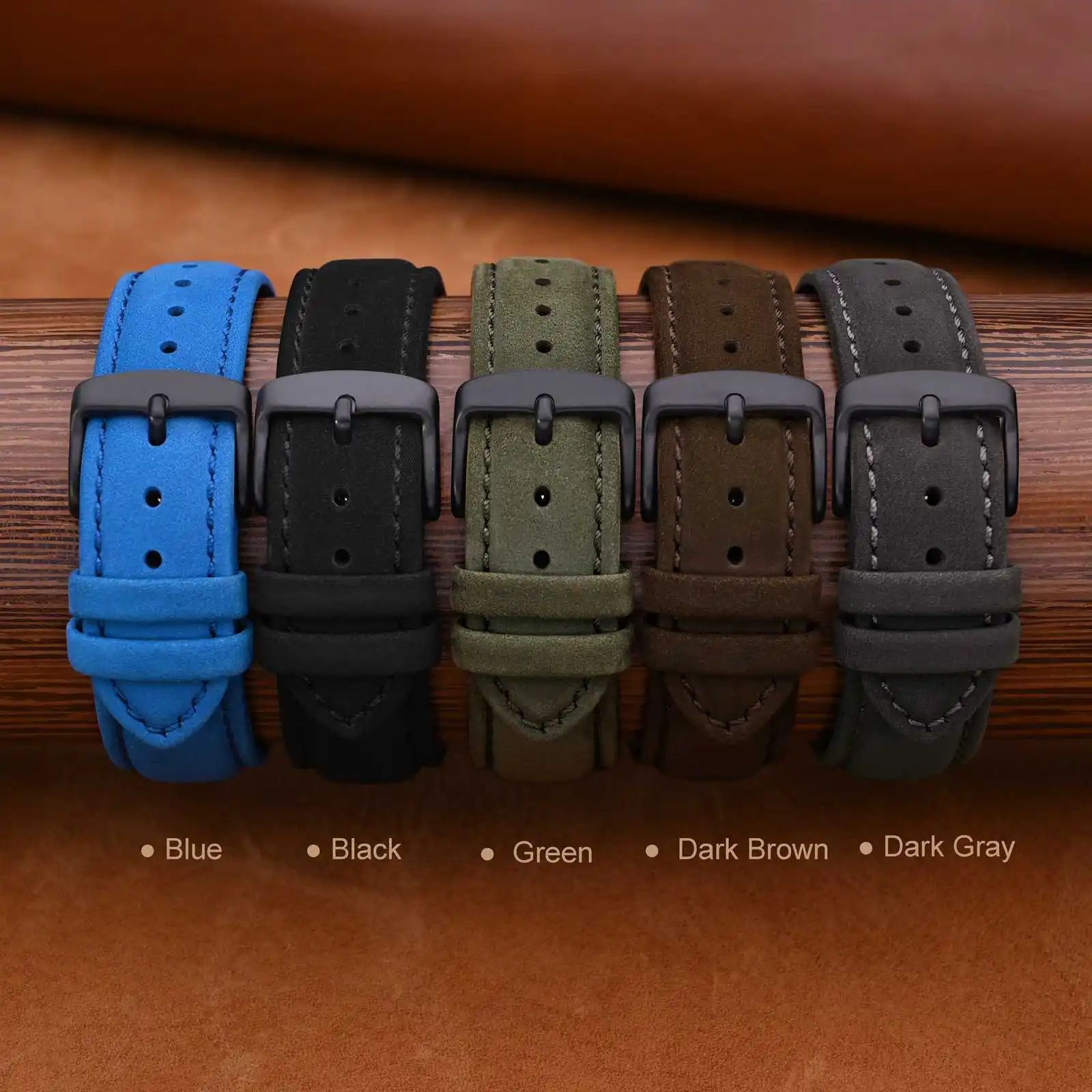 ANNEFIT Genuine Leather Watch Straps 18mm 20mm 22mm Vintage Premium Suede Soft Replacement Bracelet with Quick Release