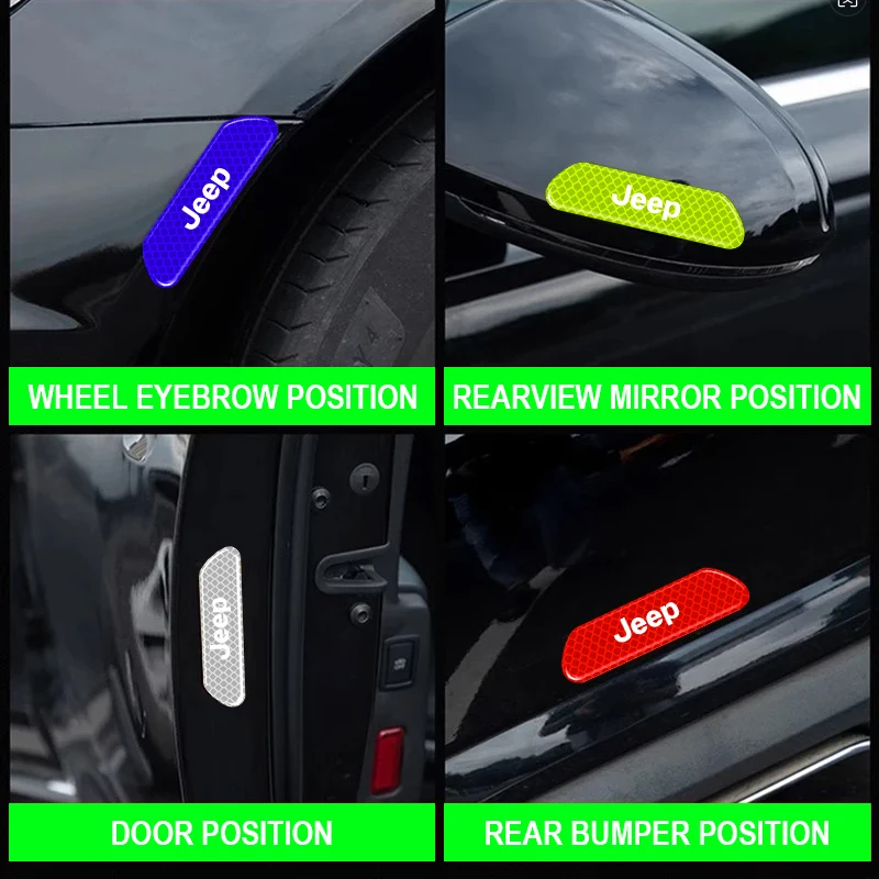 4PCS/set Car Reflective Strips Warning Stickers Badge For Jeep Gladiator Grand Cherokee Compass Accessory Renegade Wrangler JL