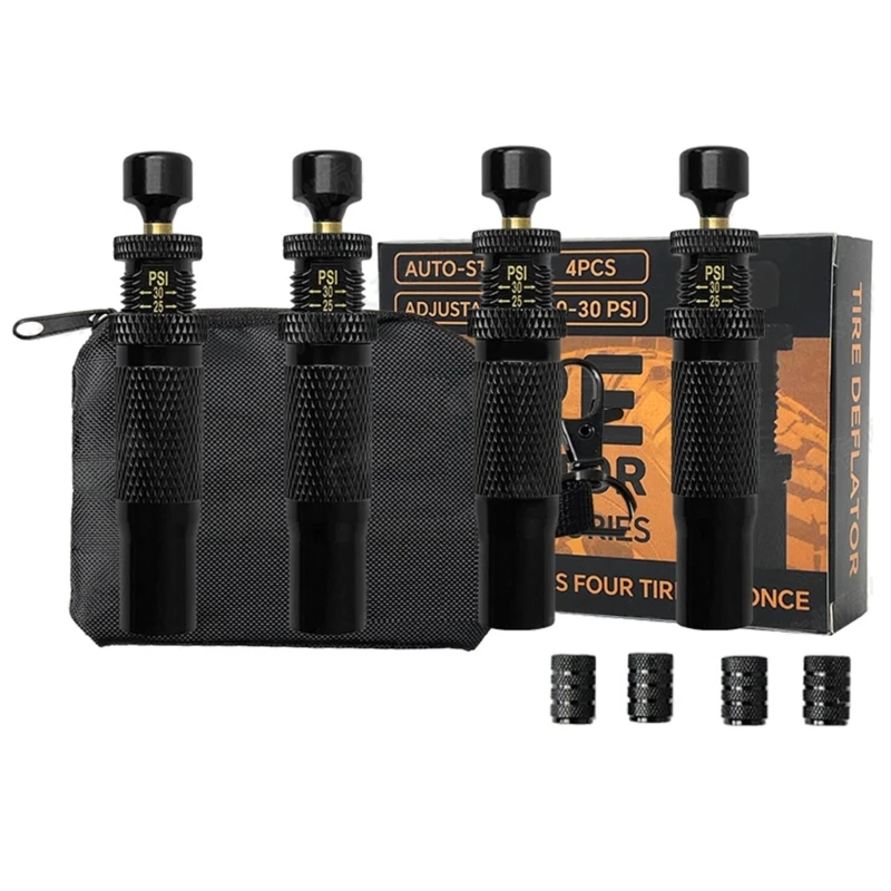 4Piece Tire Pressure Air Release System, Adjustable 0.7-2 Bar, Complete with Valves Caps&Case for Easy Pressure DropShipping