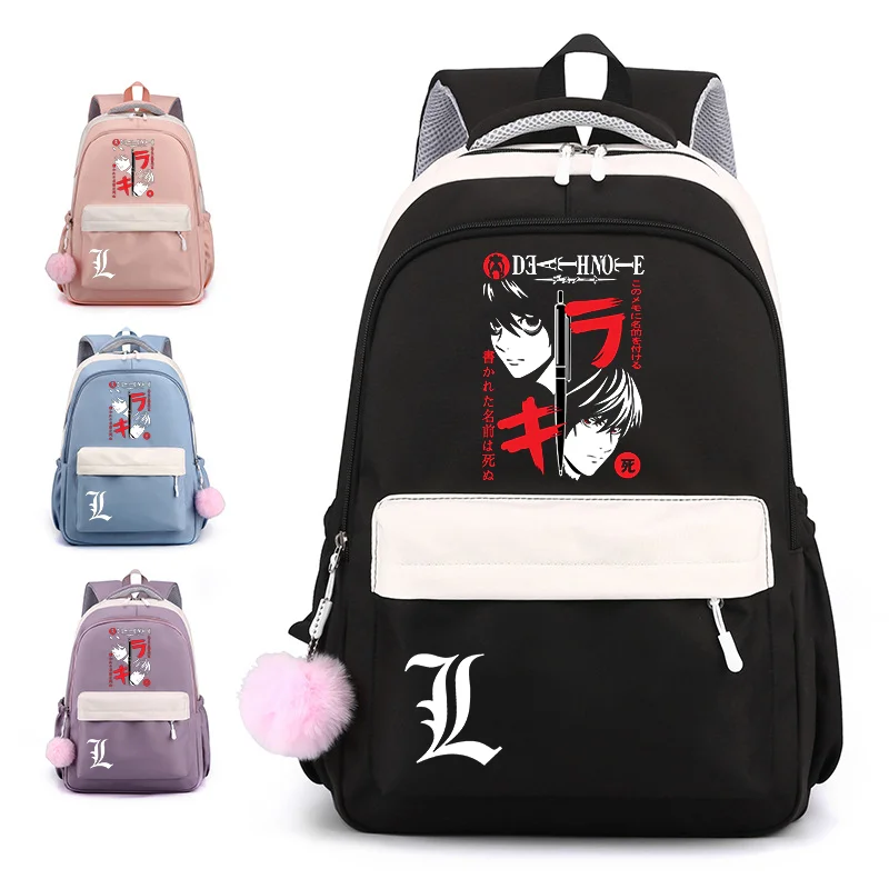 อะนิเมะใหม่ DEATH NOTE พิมพ์กระเป๋าเป้สะพายหลังน่ารักอะนิเมะ Harajuku กระเป๋าโรงเรียนกระเป๋าเป้สะพายหลังกระเป๋าเป้สะพายหลังขนาดใหญ่