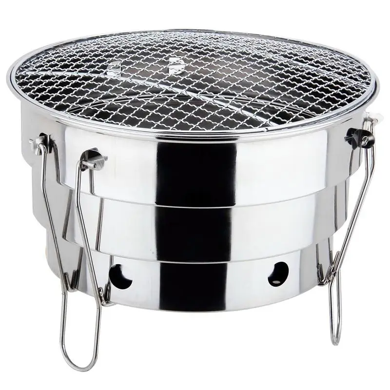 Outdoor Folding Stainless Steel Grill Barbecue Rack Charcoal Stove BBQ Grill Lightweight Brazier Foldable Hibachi For Camping