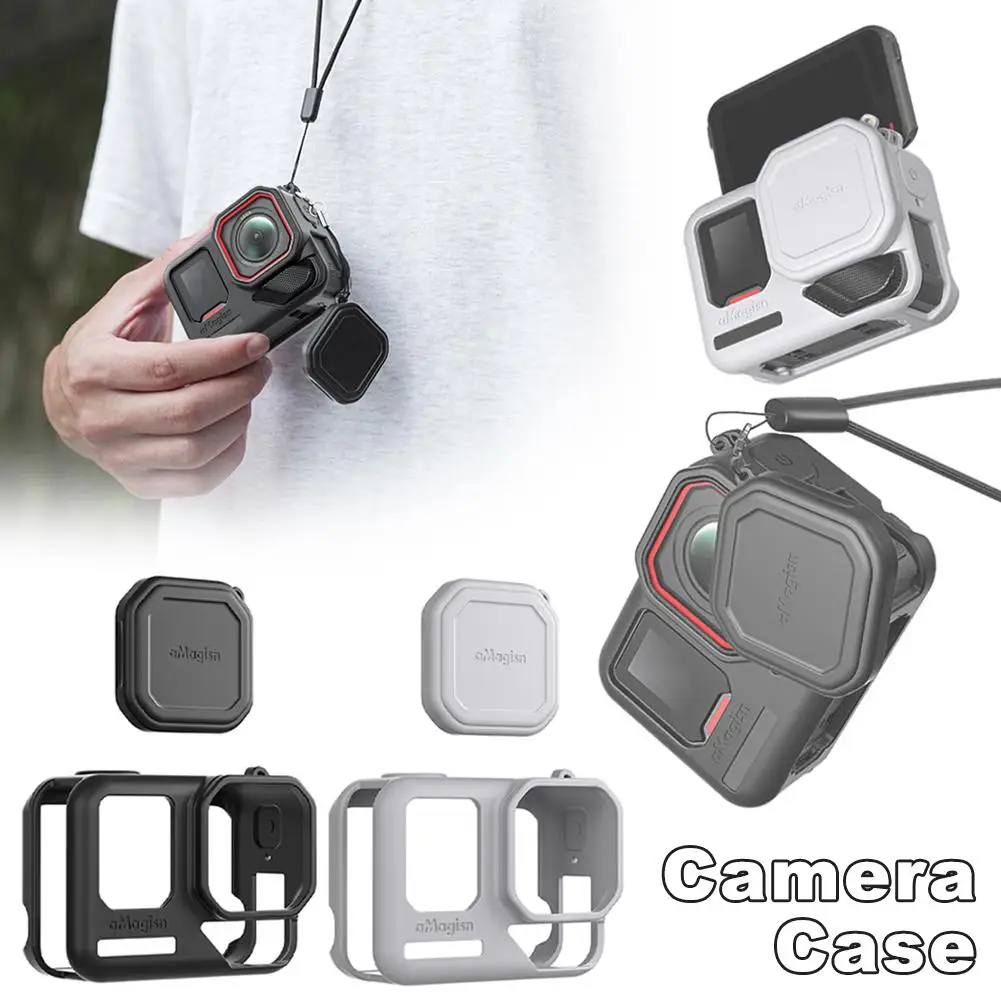 Silicone Sleeve + Lens Cap For Insta360 Ace Pro 2 Protective Case With Lanyard Dust-proof Shockproof Sports Camera Accessor D5G4