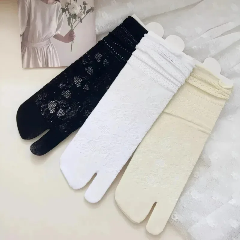 

1Pair Japanese Lolita Jk Split Toe Socks for Women Girl Lace Fishnet Stockings Breathable Summer Mesh Breathable Two Finger Sock