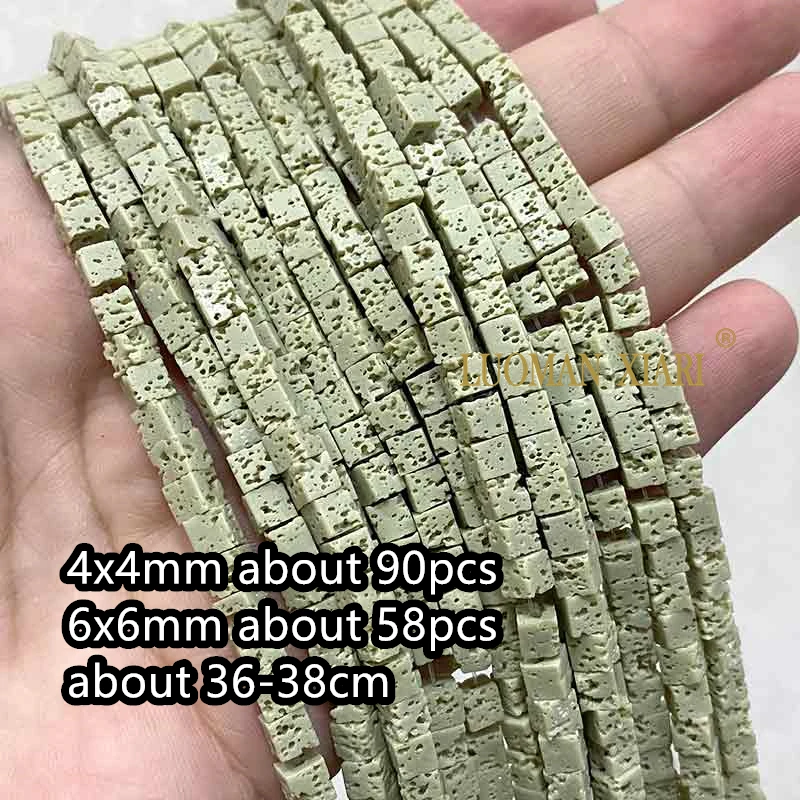 4X4Mm 6X6Mm Kubus Vulkanische Lava Natuursteen Roze Zwart Groen Vierkant Spacer Kralen Voor Sieraden Maken Diy Armband Accessoires
