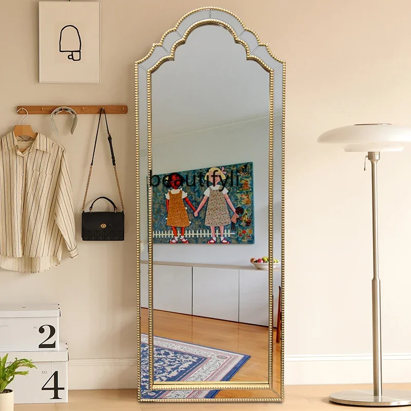 Light Luxury Living Room Floor Mirror Wooden Frame Cloakroom Fitting Mirror Full-length Mirror Decoration