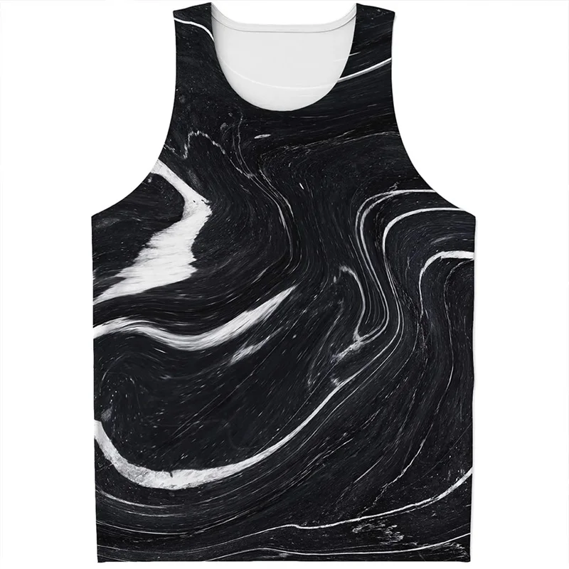 Digital Print Black White Marble Pattern Tank Top For Men Casual Oversized Sleeveless Tee Shirt Mens Quick Dry Vest Ropa Hombre