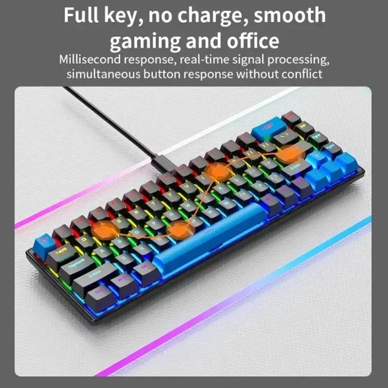 2026 new 68-key game mechanical keyboard mini 65% compact RGB backlit ergonomic wired film keyboard, suitable for laptop desktop