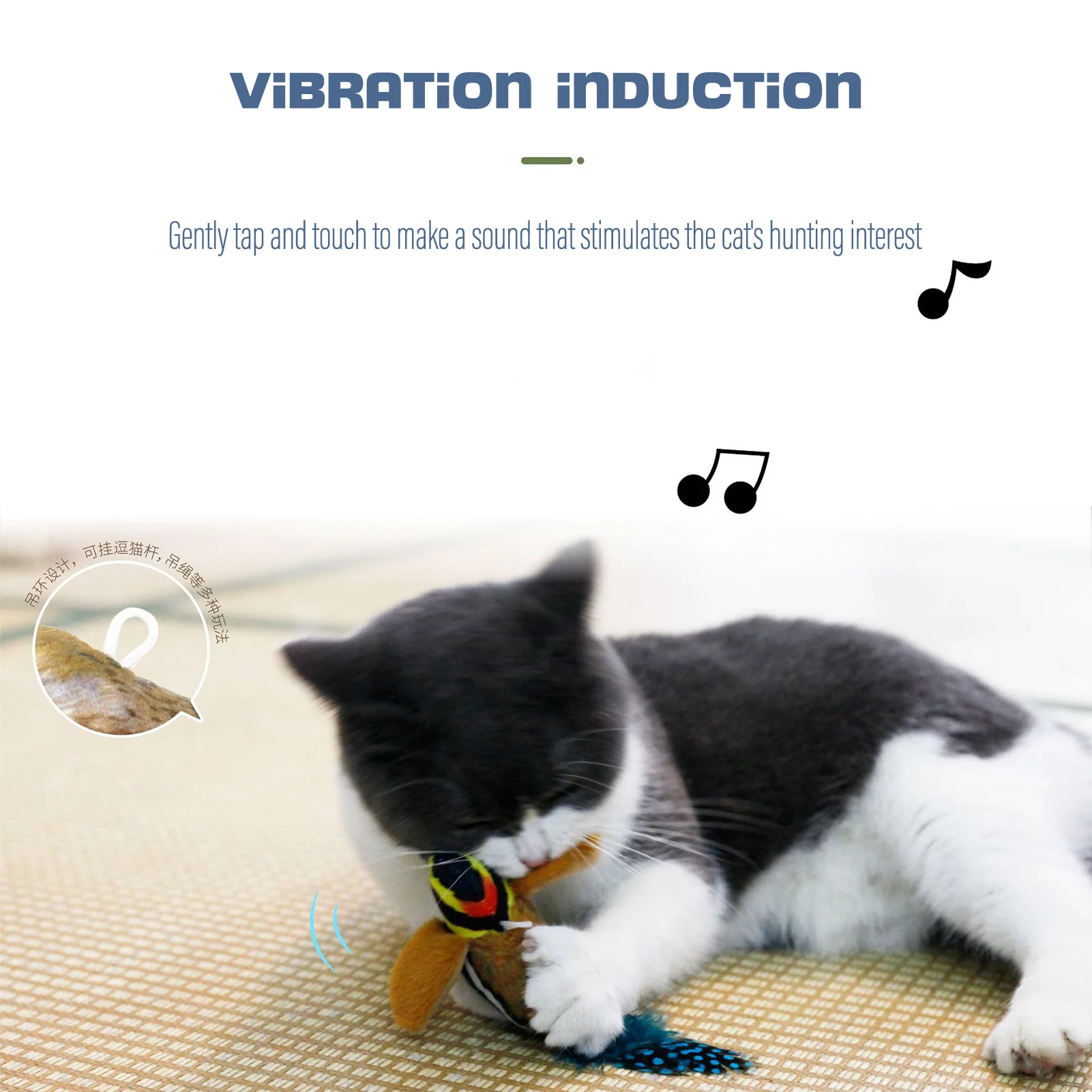 Interactive Bird Simulation Cat Toy Real-Life Bird Battery Powered Play and Squeak Cat Toys for Cats to Play Alone