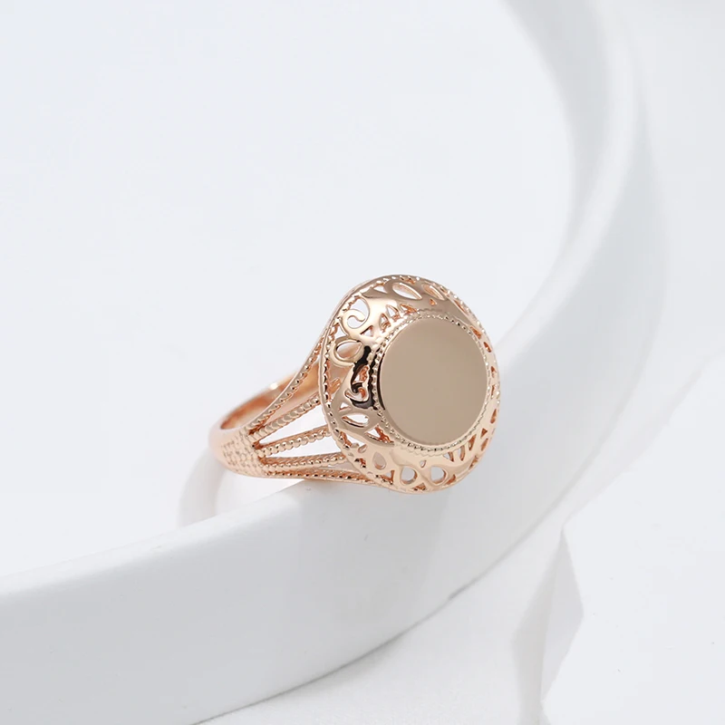 Kinel Hot Fashion Glossy Rings for Women 585 Rose Gold Simple Pattern Round Rings Ethnic Bride Wedding Jewelry 2022 New