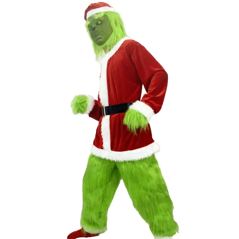 Nuevo Trajes de Navidad 2025, ropa de Cosplay, vestido de Papá Noel, monstruo de pelo verde extraño, disfraz de actuación de fiesta Grinch ★ ❤ ☆