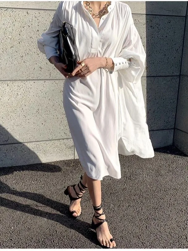 East Gate Ins Romantic Lazy Sle Lunghezza midi Loose irt Dr Coreano Sle Donna Dr Stagione estiva Faion Trend