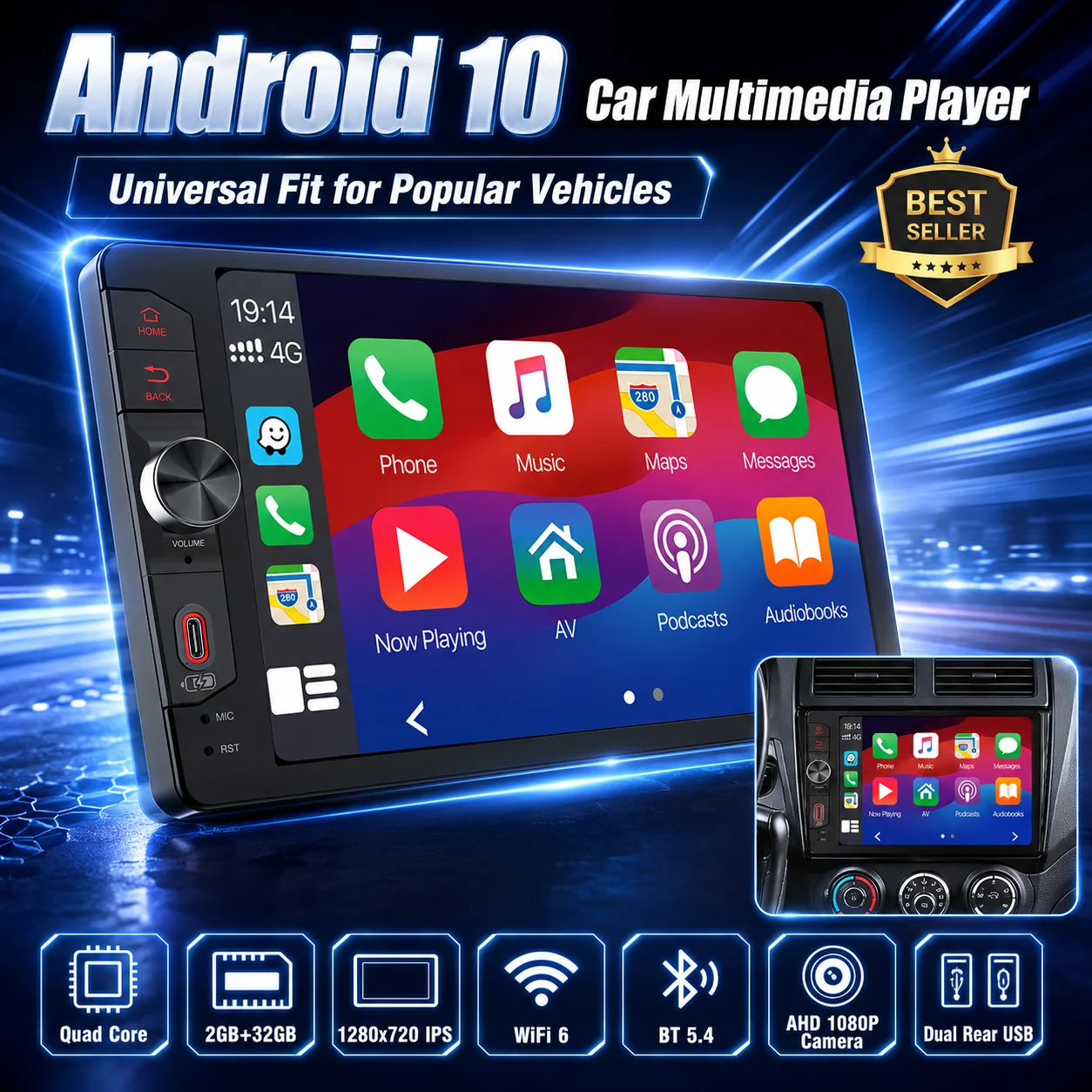Universal 9/10 inch 2Din Android 10 Car Radio Autoradio Android Car Radio GPS Central Multimedia Smart Car Stere Androidauto XFY