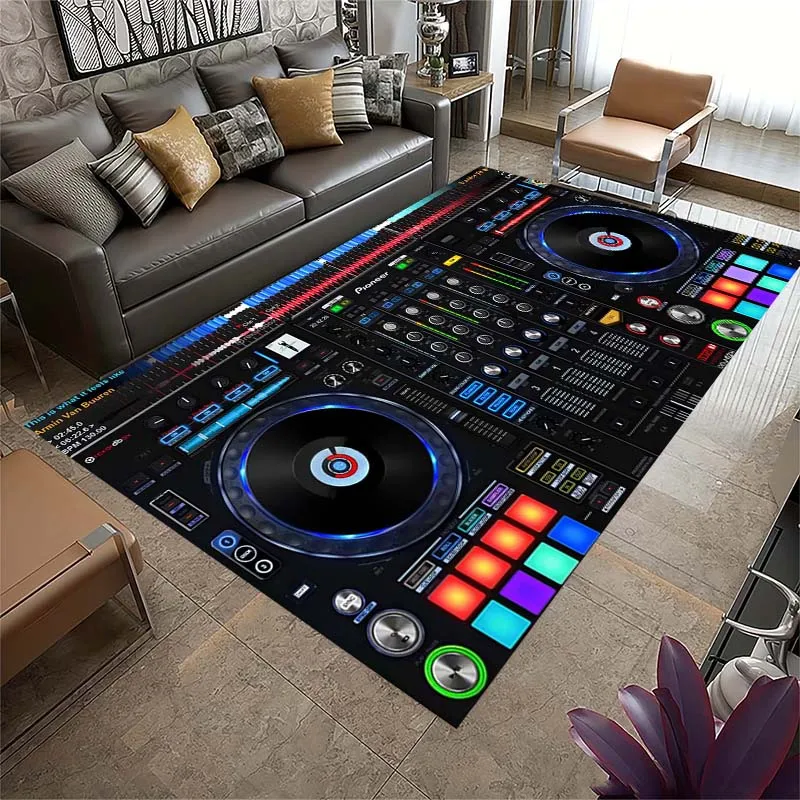 Electronic Music DJ Print Flannel Area Rug Non‑Slip Soft Floor Mat For Couch Bedroom Music Studio Indoor Home Decor Gift