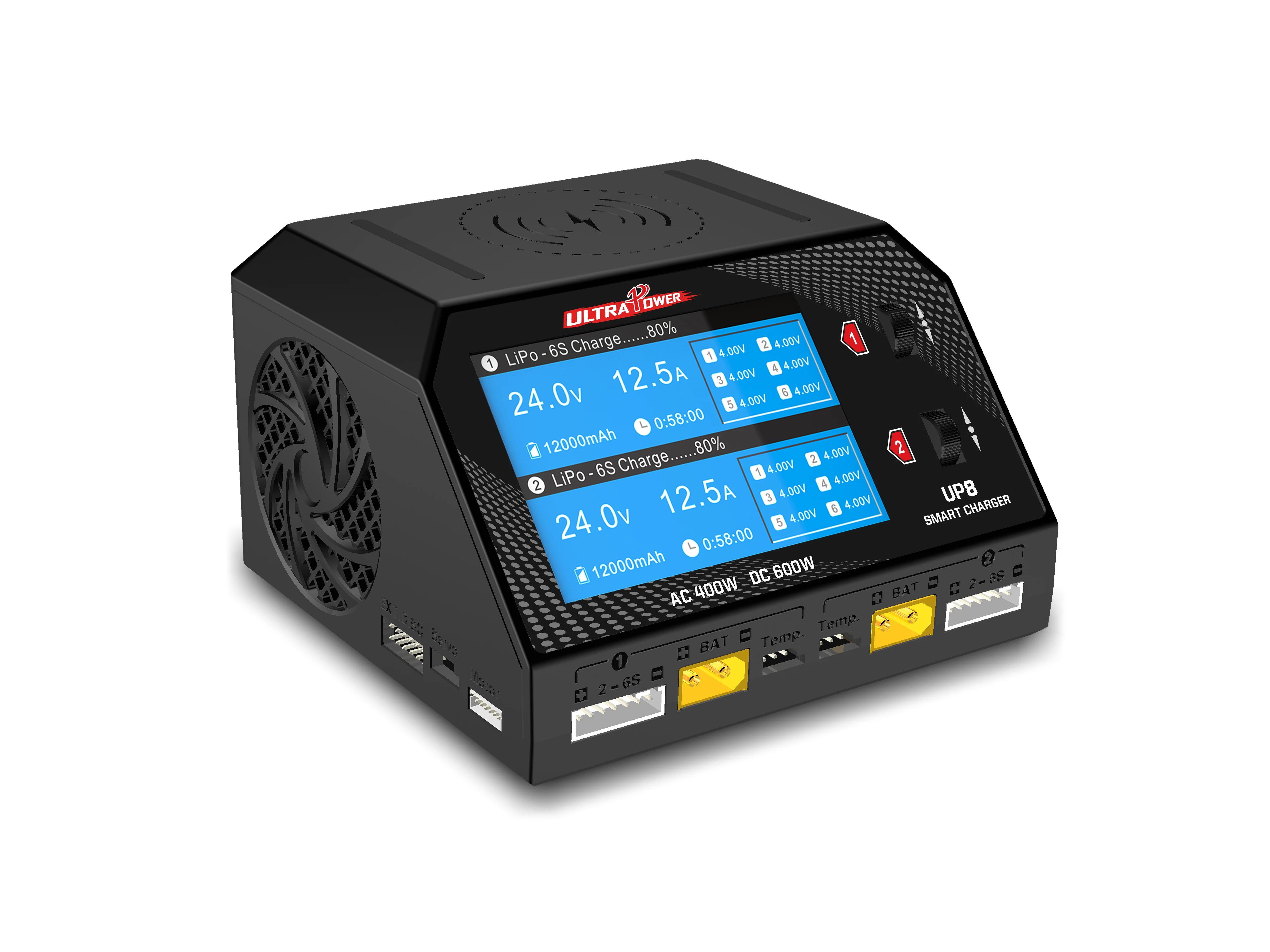 UltraPower UP8 AC 400W DC 600W 듀얼 채널 스마트 배터리 충전기 방전기 RC Lipo LiHV Lilon LiFe 용 무선 서보 테스트