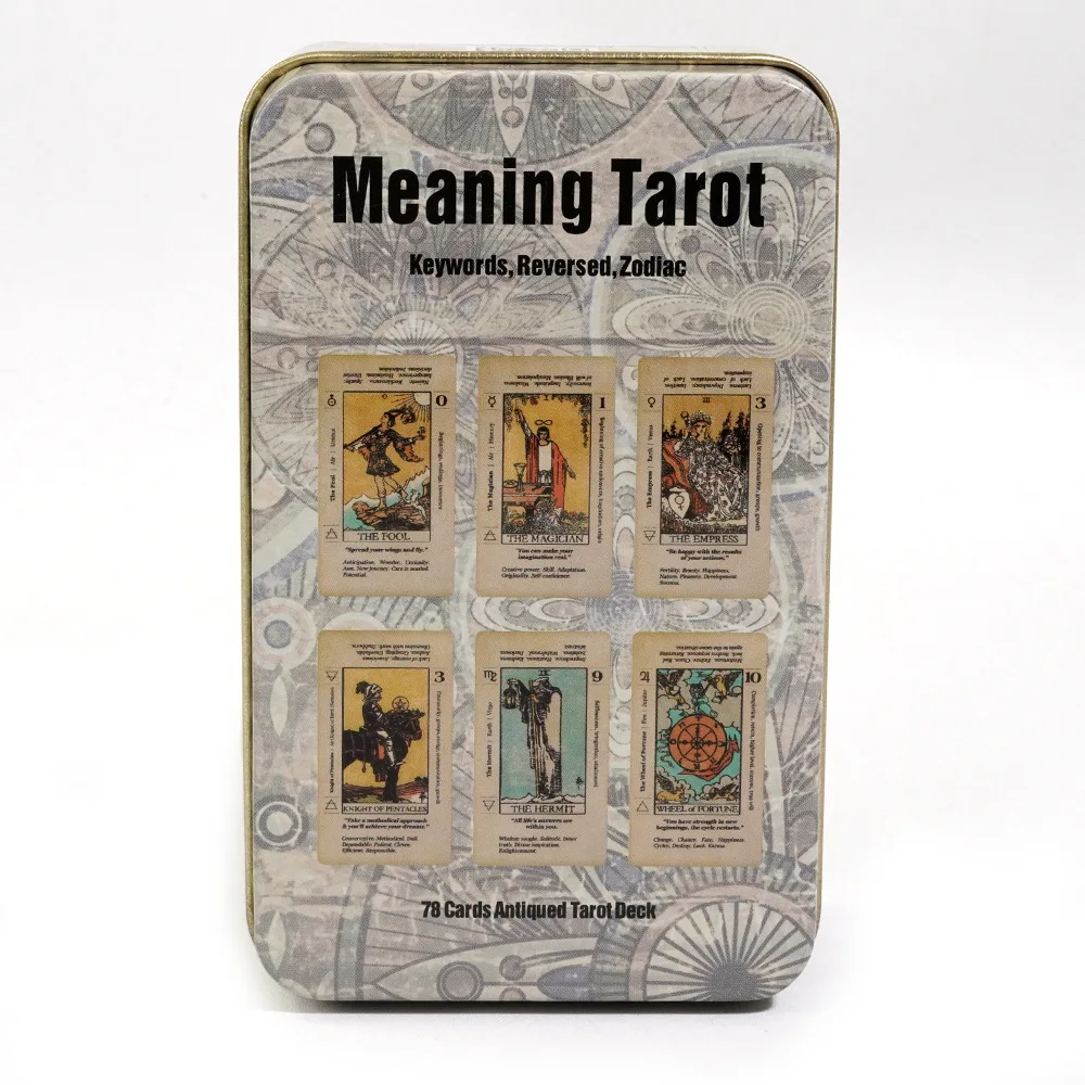 10.3*6cm 78pcs Witchy Beginner Tarot Learning Tarot Cards For Beginners With Meanings in a Tin Metal Box Gold-plated Edge