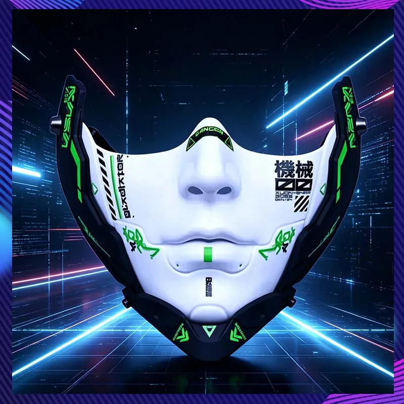 

Sci-Fi Mechanical White Half-Face Mask Cyber Punk Mask Halloween Carnival Comic-Con Mask Party Bar Coser Props Cosplay Costumes