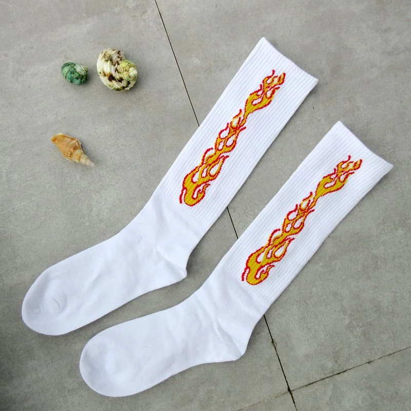 Fashion Hip hop trend Socks High Blaze Flame Fire Flare Up Harajuku sock Street Long Dream Dragon Occident Light sock