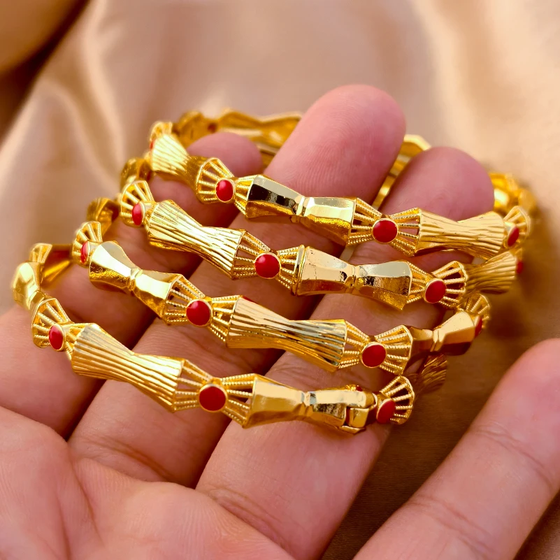 African Gold Color Bangles For Women Luxury Charm Party  Dubai Bracelets Jewelry Ear Accessories Gifts