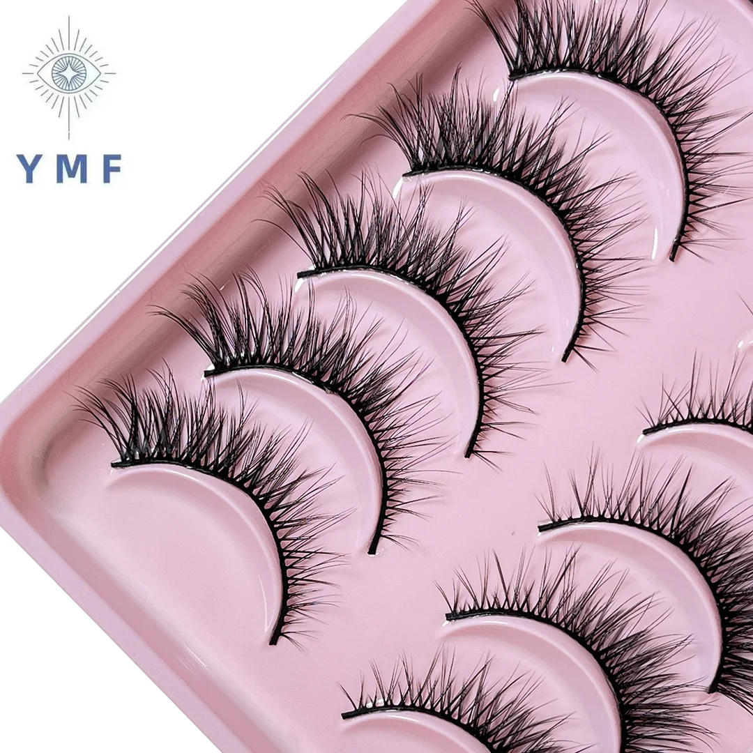 Soft Faux Fiber Cílios Extensões, Natural e Longo Eye Lashes, Maquiagem Artesanal, Alta Qualidade, Meia 6D, 10 Pares