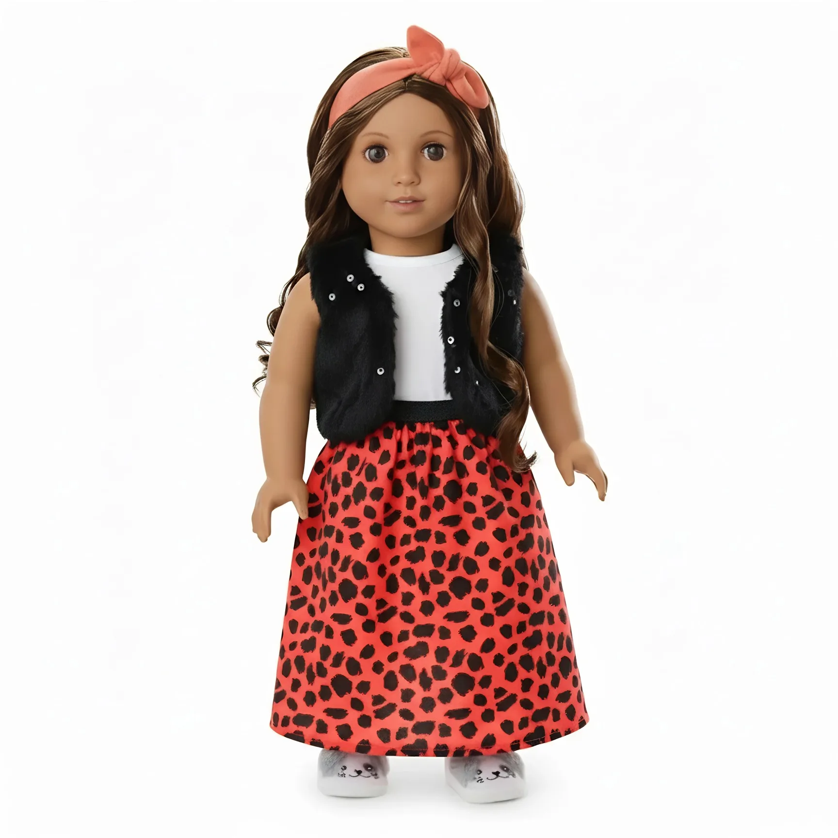 3개 세트 레오파드 프린트와 블랙 글리터 조끼 43cm 리본 베이비 인형 옷 액세서리 18인치 인형 소녀 장난감