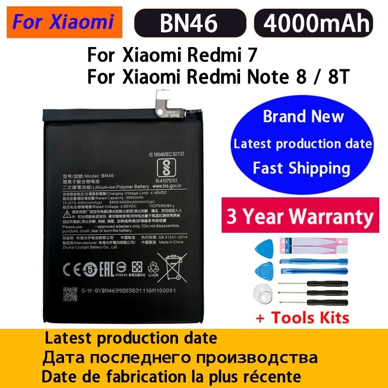 Fast Shipping NEW 4000mAh Battery BN46 For Xiaomi Redmi Note8 Note 8T 8 Redmi 7 Redmi7 Genuine Phone Battery Replacement +Tools