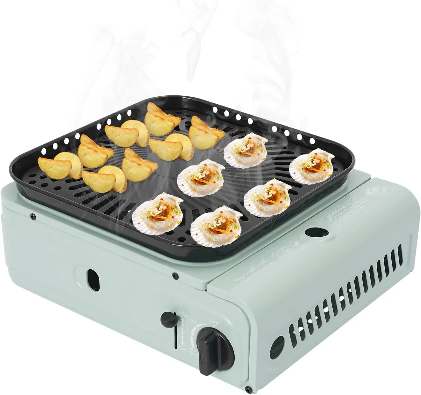 

Cncest Camping Grill Stove, Portable Camping Gas Grill Stove with Griddle, Carrying Case and Clamp - 2.3Kw Tabletop Bbq Grill for