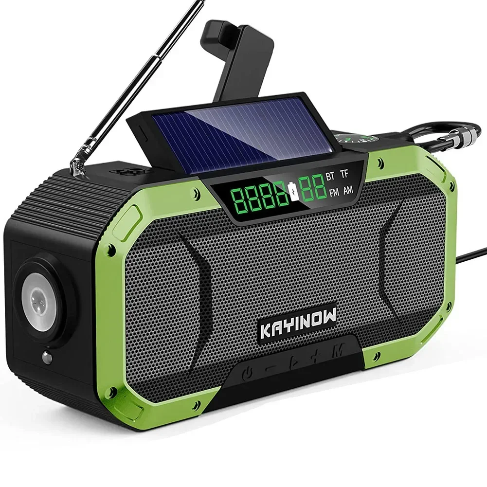 5000mAh Solar Power Radio USB Charging Hand Crank Radio FM AM WB NOAA Weather Radio With LED Flashlight Power Bank     N E W