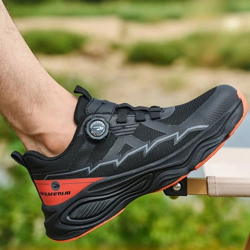 

Waterproof Men Safety Shoes Steel Toe Sneakers Rotated Buckle Puncture Proof Work Safety Boots Man Air Cushion Work Shoes Male