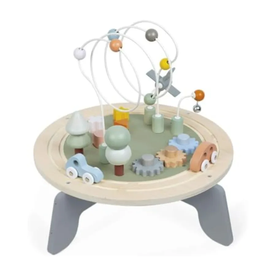 Janod Sweet Cocoon Wooden Activity Multi-Play Table - Adjustable Height 5.5-8.8 - 1 Year + - Stacking Blocks for Creative Play
