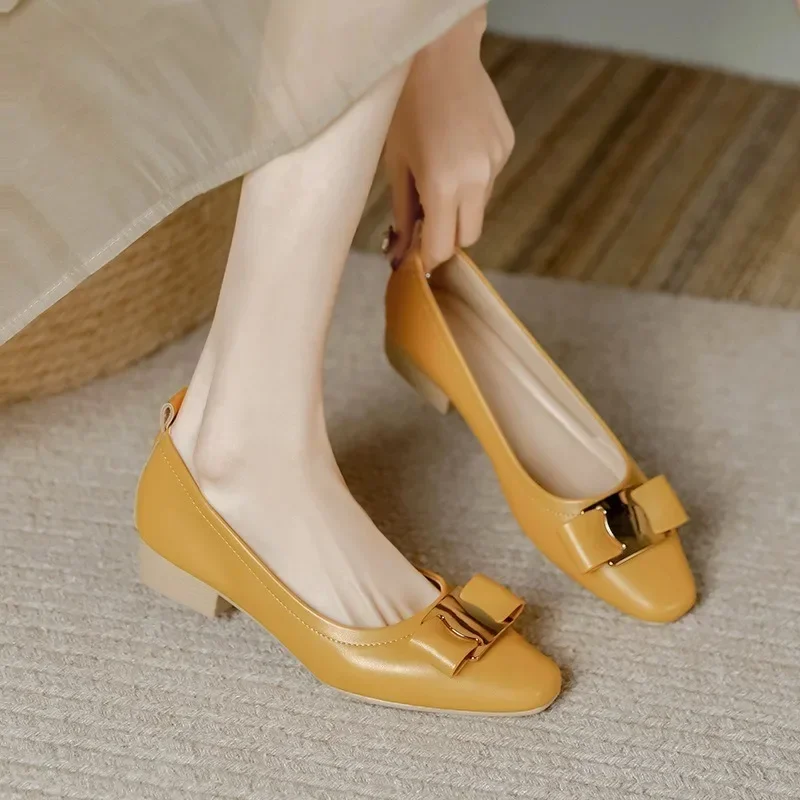 Korean version of all matching single shoes 2025 new comfortable buckle retro thick heel shallow mouth low heel women's shoes