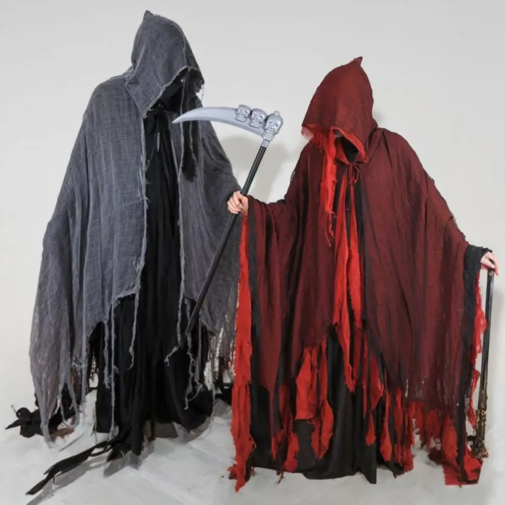 Unisex Hooded Cape Hooded Cloak for Men Women Halloween Hooded Cloak Renaissance Cape with Grim Reaper Costume for Men Women