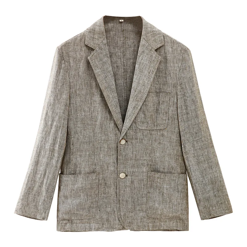 

New Linen Men's Thin Suit Jacket Long Sleeve Business Lapel Jacket with Pockets Lightweight Men's Clothing