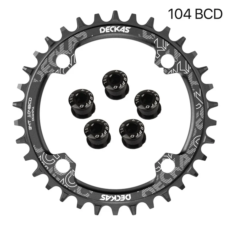 DECKAS Narrow Wide Chainring 104 BCD with Bolts 32/34/36/38T MTB Chain Ring Round coroa 104bcd 38 36 Teeth 8v 9v 10v 11v 12v