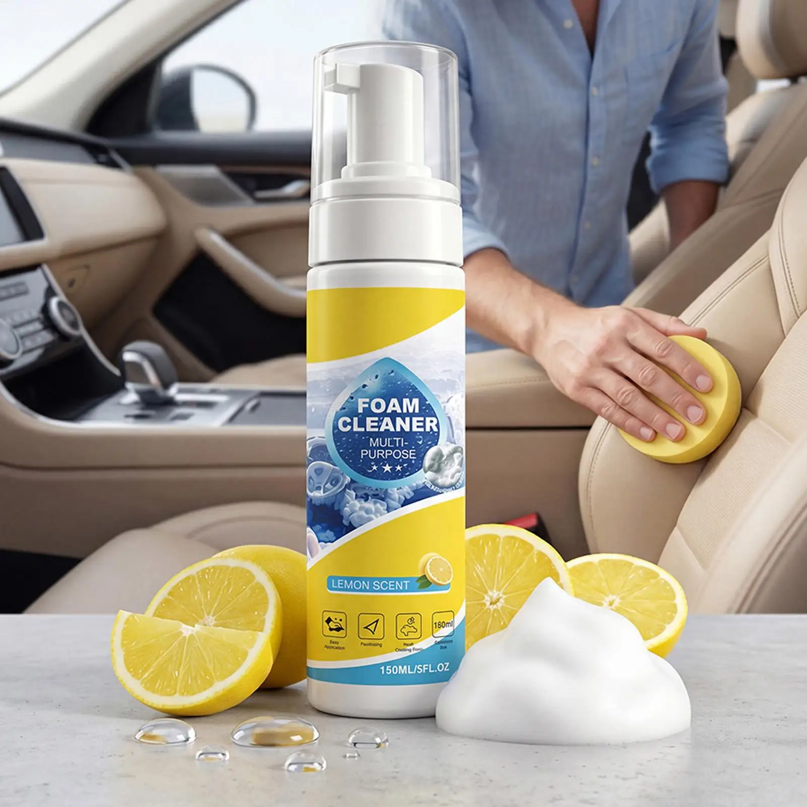 150ml Deep Cleaning Foam Multi-Purpose Car Interior Cleaner Restores Leather Fabric Carpet  Removes Stains Dirt Grease For Cars