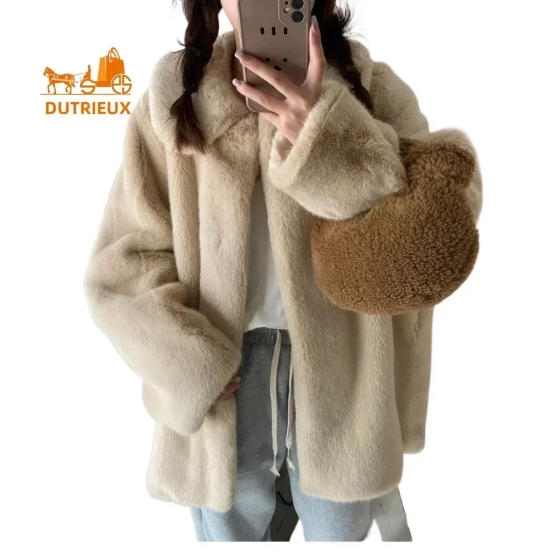 Nuovo cappotto invernale da donna migliore qualità di media lunghezza elegante risvolto allentato spesso caldo cappotto di peluche spesso adatto per