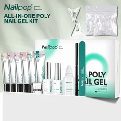 Nailpop kit de gel de extensão de unha poli, 6 cores, nude, rosa, kit inicial completo com base, revestimento superior para iniciantes, presentes femininos diy