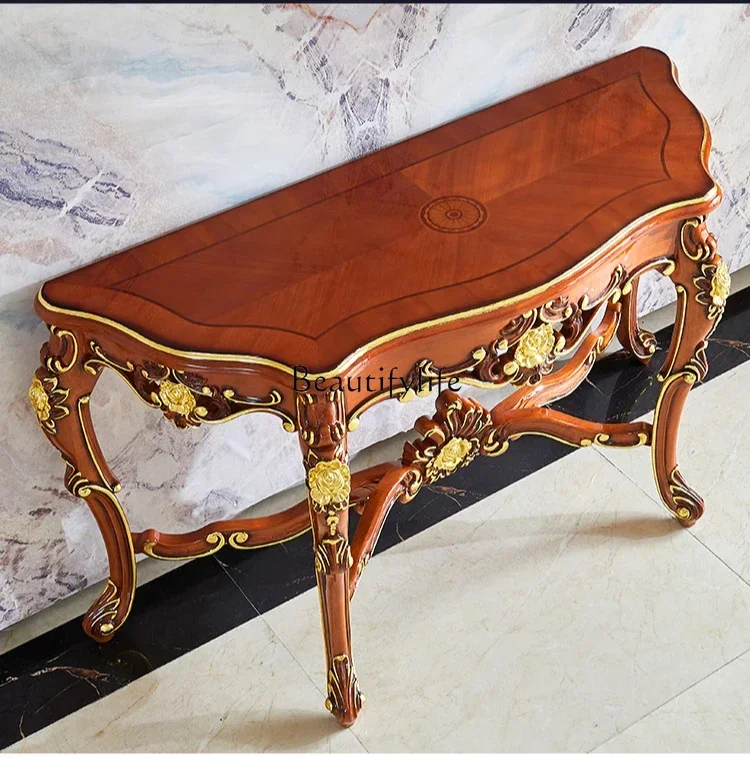 

ls 42European entrance table American solid wood carving flower entrance table dark retro
